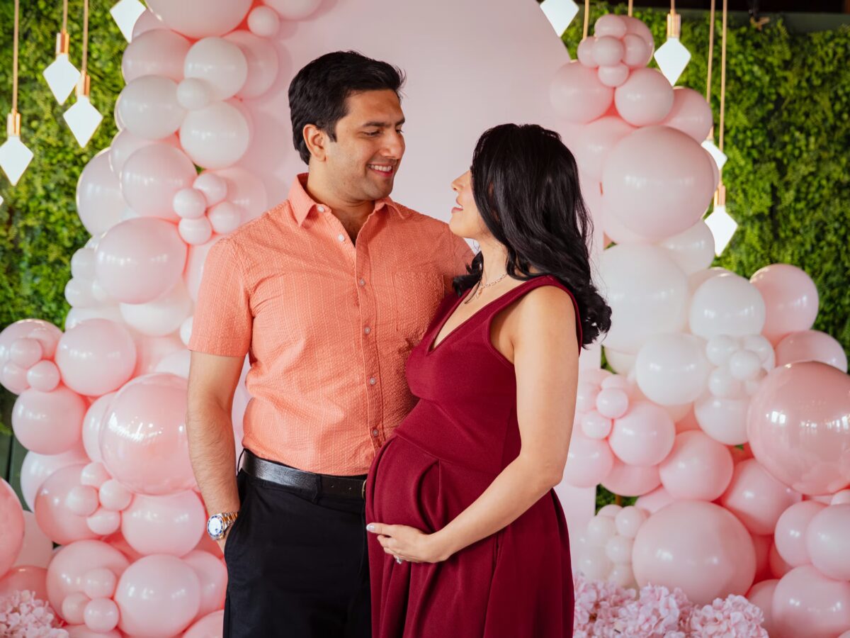 Parents-to-be at their baby shower at Hangout Lighting, Chicago