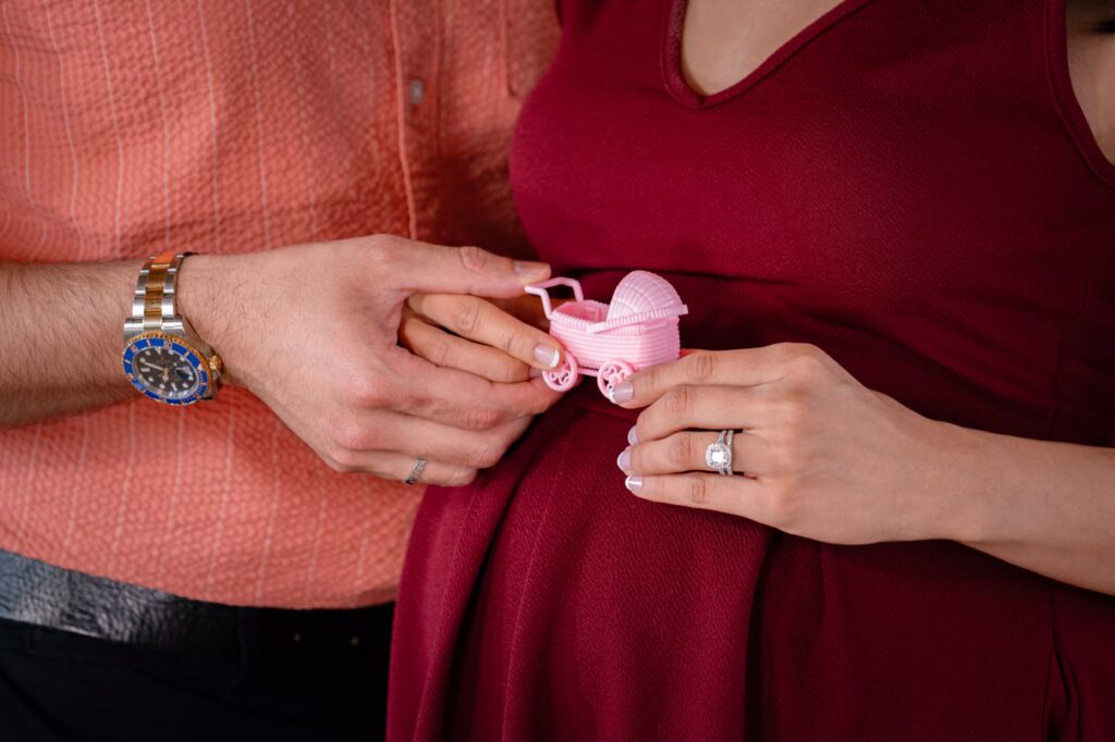 Posed portrait of the couple at their Chicago baby shower