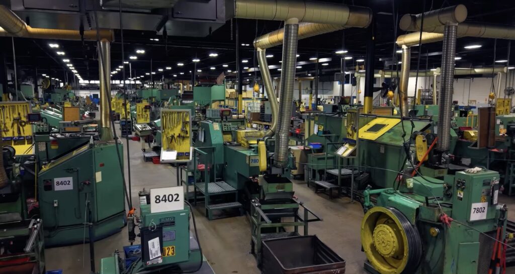 Indoor walkthrough of the EJOT ATF production line